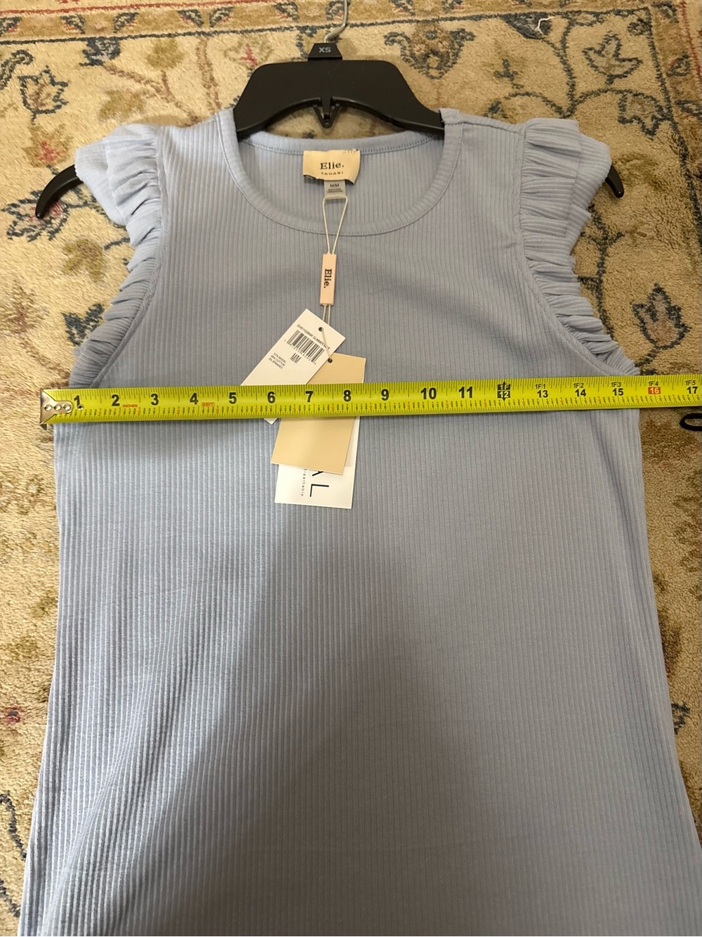 Tahari Powder Blue Ribbed Tank with Ruffle Cap Sleeves - Picture 5 of 6